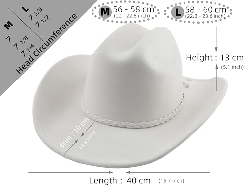Big Wide Brim Cowboy Hat for Women Men Felt Western Cowgirl Hats