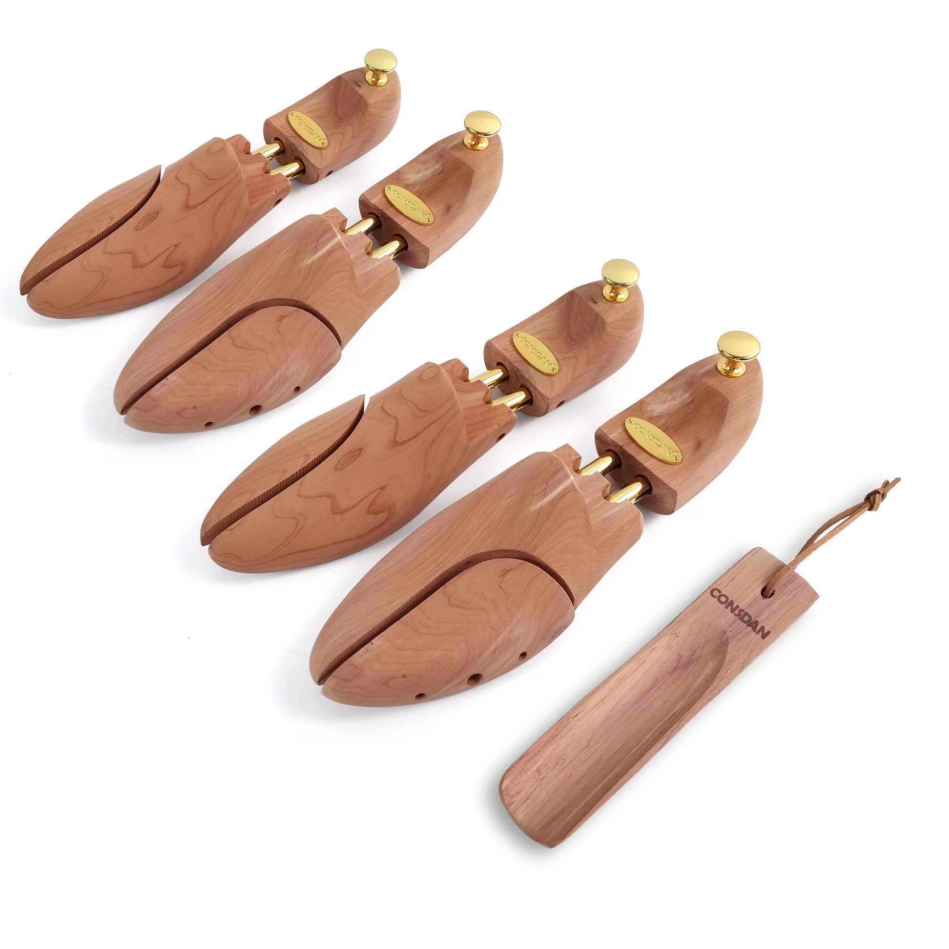 CONSDAN Cedar Shoe Trees for Men Women, USA Grown Cedar Wood, Adjustable Wood Shoe Tree, Medium, 2 Pairs