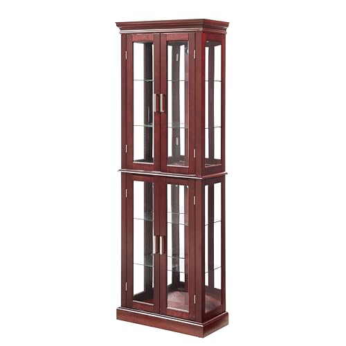 Lighted Display Cabinet,Glass Curio Display Cabinet with Adjustable Shelves & Mirrored Back,Storage Cabinet Wood Frame Collectibles Toy Display for Living Room, Kitchen, Pantry light bulb not included