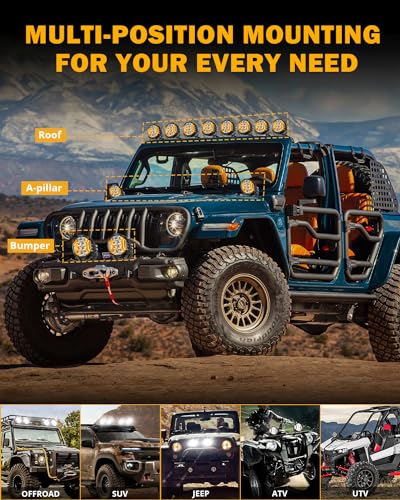 Auxbeam V-MAX Series 72W LED Pod Driving Lights, 4x2.5 Inch Rectangle Side Shooter Offroad Cube Spotlights with Amber DRL, 270° Combo Beam 6 Modes White/Amber/Yellow Auxiliary Lights with Covers