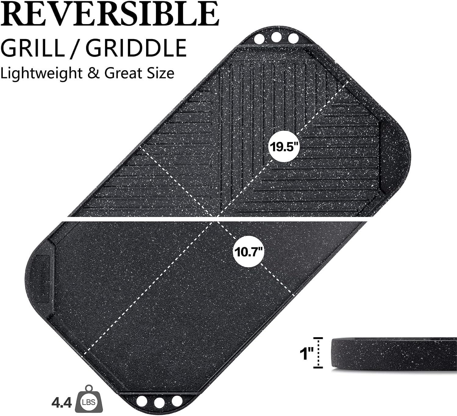 SENSARTE Nonstick Griddle Grill Pan, Pro-Grid Reversible Grill & Griddle Pan, Two Burner Cast Aluminum Griddle, Portable for Indoor Stovetop or Outdoor Camping BBQ, 19.5