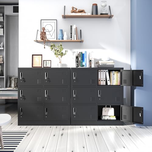 Metal Locker 9 Doors Storage Cabinet with Card Slot and Locks, Steel Storage Lockers for Employee, Office, Home, Gym, Shool, Require Assembly(Black)