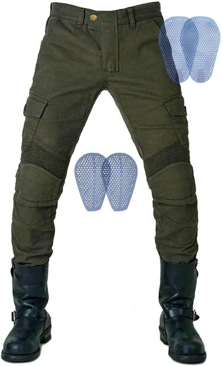 All Season Motorcycle Pants New Armor Cycling Pants Removable Armour for Knees and Hips Cycling Gear for Men, Women (Color : Green Upgrade, Size : 4X-Large)