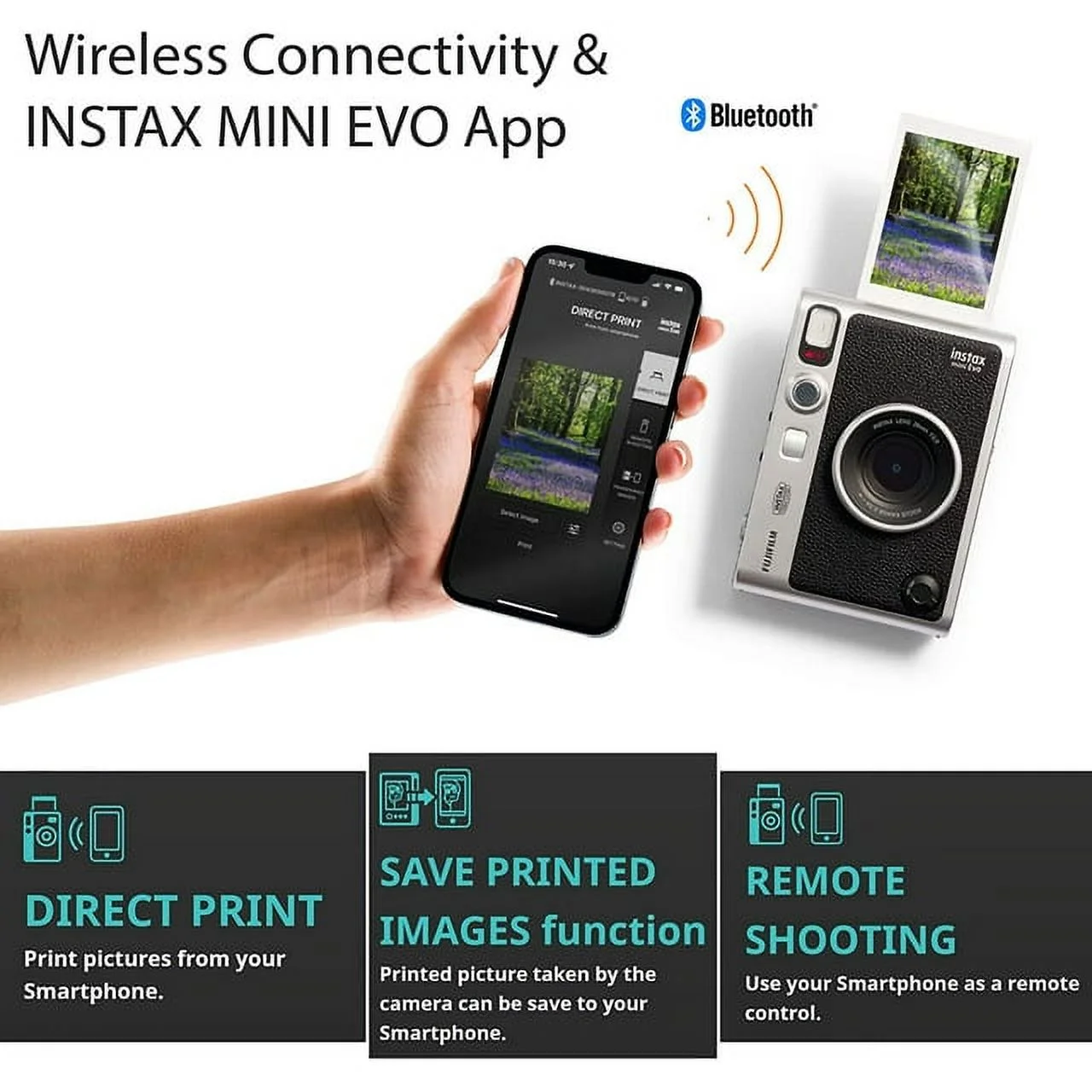 Fujifilm Instax Mini EVO Hybrid Black Instant Camera - DealExpo Bundle | Instax Mini Twin Pack Instant Film | 16GB microSD Card with Adapter | Black Camera Case