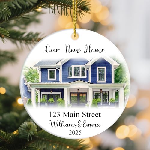 DPDP Personalized New Home Ornament 2025 – House Warming Gifts New Home First Christmas in New House Ornaments Family of 2/3/4/5/6/7/8/9 Members with Custom Names, Address, and Year