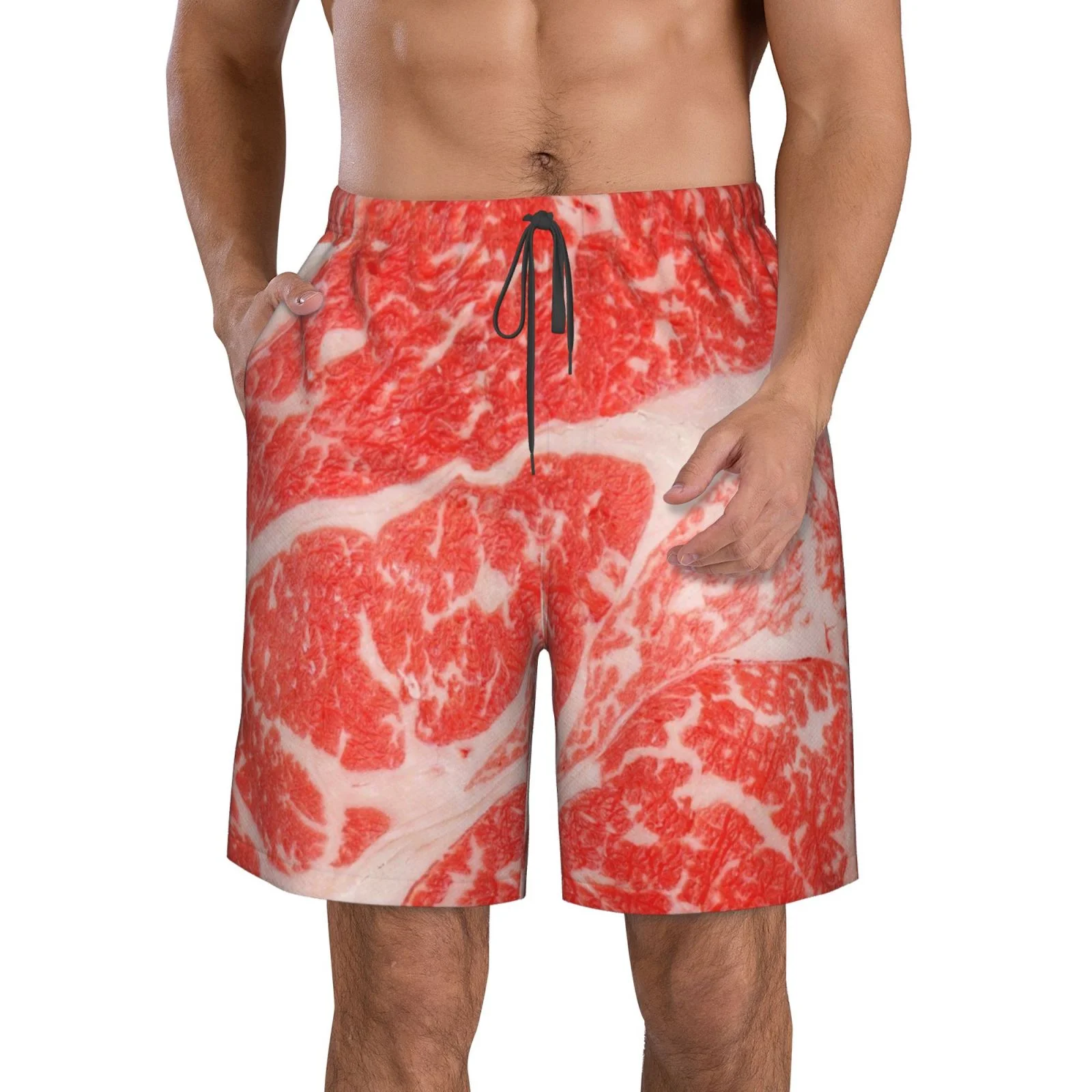 Kll Beef Steaks Men'S Casual Summer Beach Shorts Hawaiian Shorts With Pockets-3x-Large