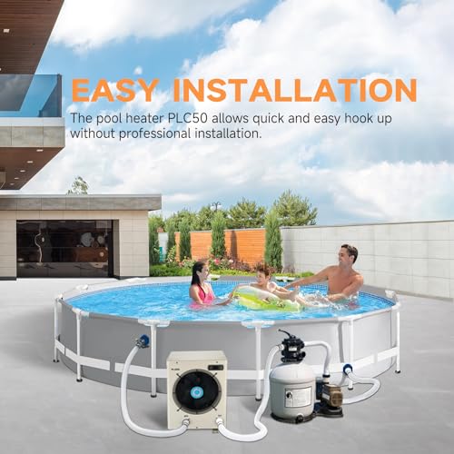 Above Ground Pool Heater EU50, Max 16184BTU Up to 5000gallons Electric Swimming Pool Heat Pumps, Titanium Heat Exchanger, 5.62 COP, 110V/120V, Fits 8/11/15 Foot Pools Heating Pool Warmer