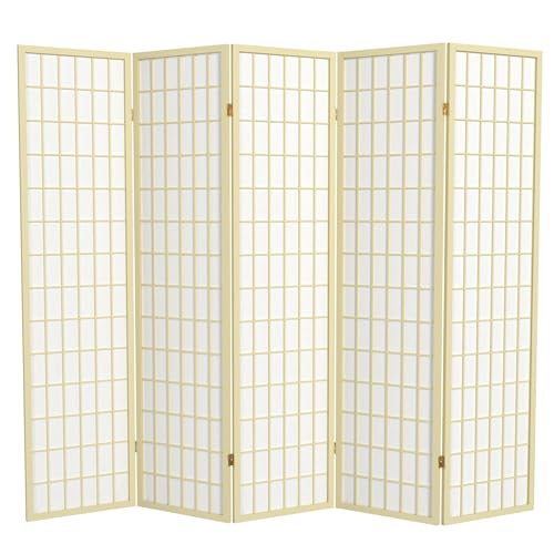 Red Lantern 6 ft. Tall Window Pane Shoji Screen-Natural-4 Panels Room Divider
