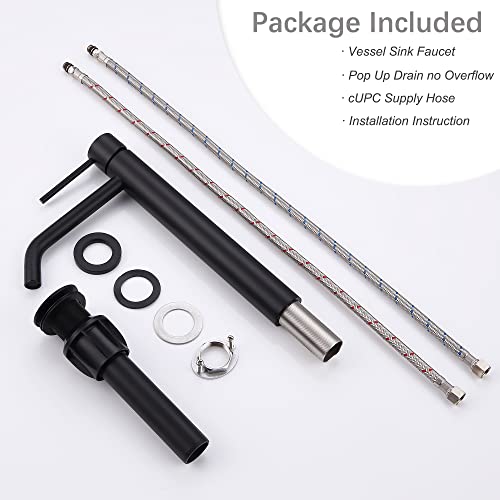 Brushed Gold Vessel Sink Faucet with Pop Up Drain and Supply Lines, Stainless Steel Gold Vanity Faucet Single Hole, JXMMP Single Handle Bathroom Faucet Gold, JXM1001BG