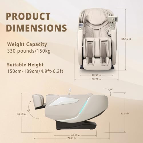 4D Massage Chair Full Body Zero Gravity Recliner - 55“ SL-Track,15 Auto Modes,11 Massage Technique,40 Airbags Massage,with Yoga Stretch,APP Control,Shiatsu Foot Massage(Coffee)