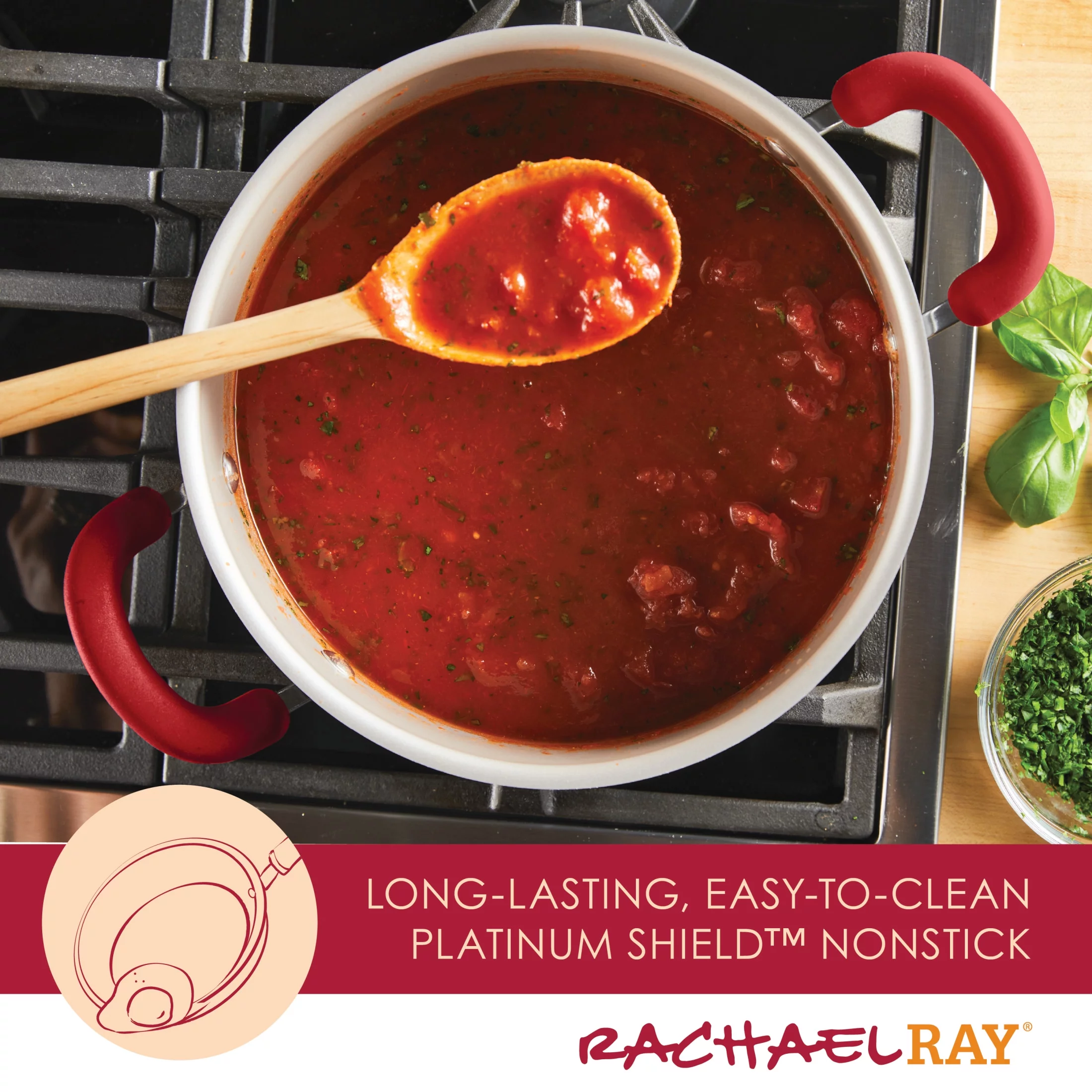 Rachael Ray 6 Qt Create Delicious Aluminum Nonstick Stockpot, Red Shimmer