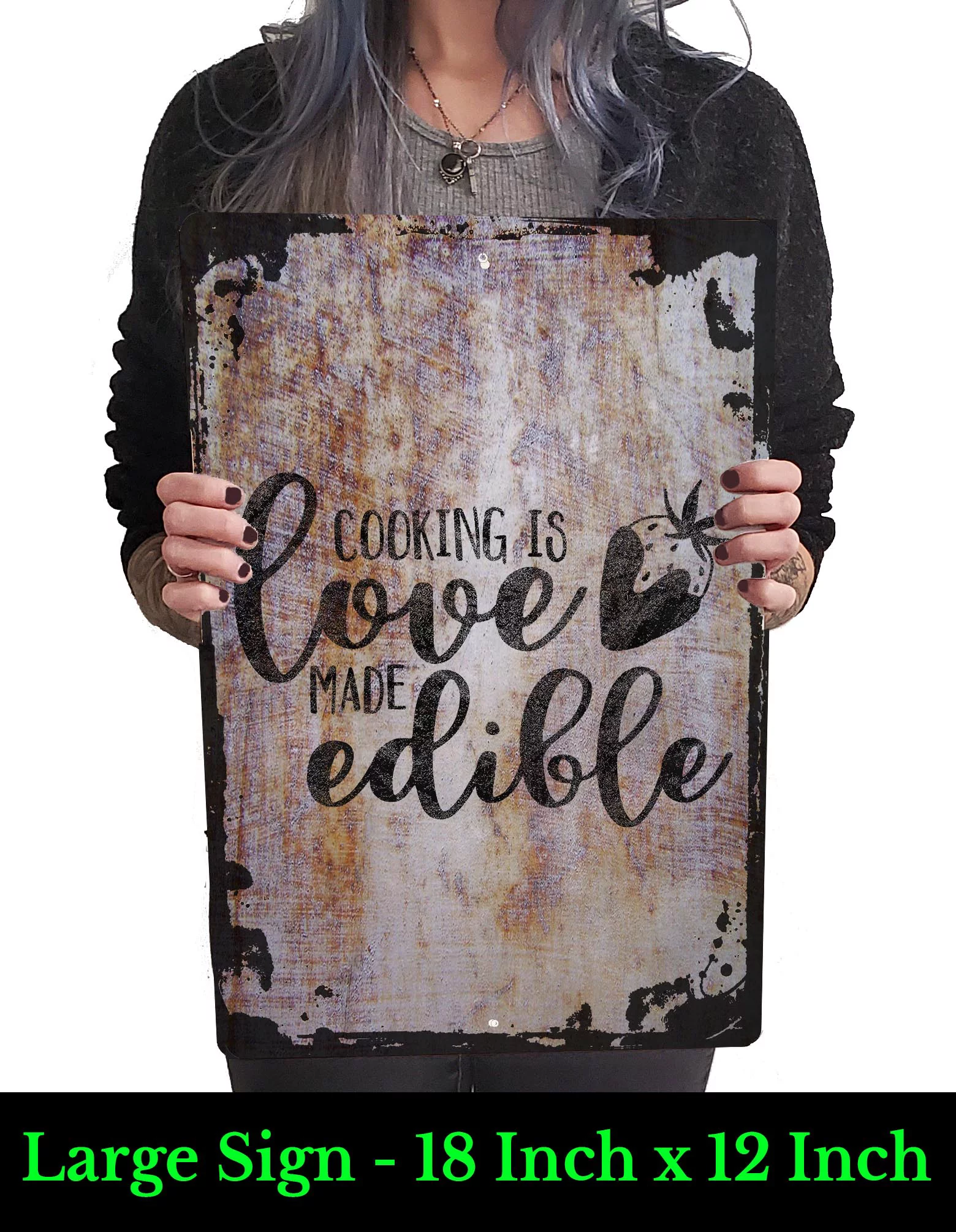 Cooking Is Love Made Edible Baking Oven Strawberry Chef Beige Wall Art Decor Funny Gift 12 x 18 Inch