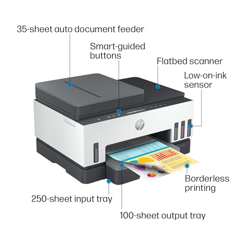 HP Smart -Tank 7301 Wireless All-in-One Cartridge-free Ink Printer, up to 2 years of ink included, mobile print, scan, copy, automatic document feeder (28B70A), Gray