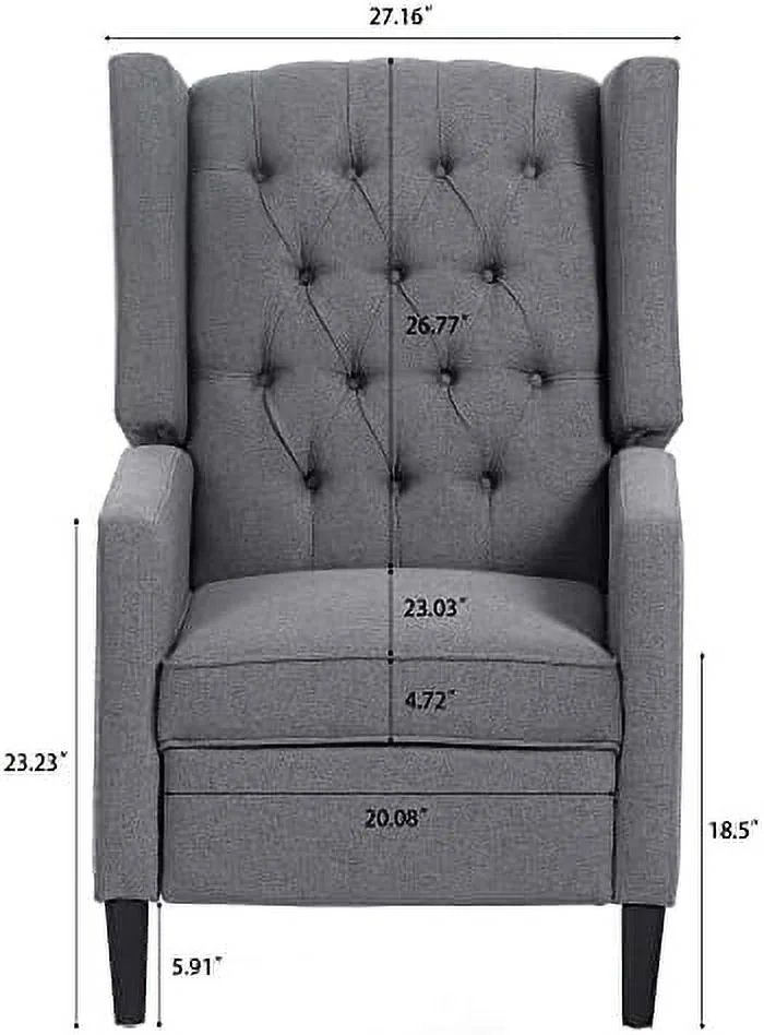 NLIBOOMLife Wingback Recliner Chair Breathable Fabric Push Back Recliner Chair for Living Room and Small Spaces Manual Pushback Recliner Sofa with Nailhead Accents Wooden Legs(Beige)