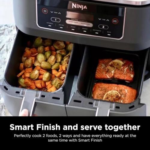 Ninja Foodi 10QT 6-in-1 DualZone Smart XL Air Fryer, 2 Independent 5QT Baskets, Smart Cook Thermometer, Match Cook, Smart Finish, Air Fry, Roast, Bake, Dehydrate, Reheat, Grey, DZ550