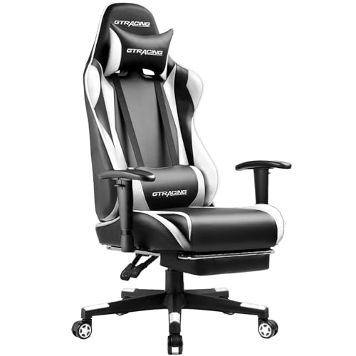 GTRACING Gaming Chair with Footrest, Ergonomic Computer Game Desk Chair, Reclining Game Chair Seat Height Adjustment, Swivel Rocker with Headrest and Lumbar (Blue)