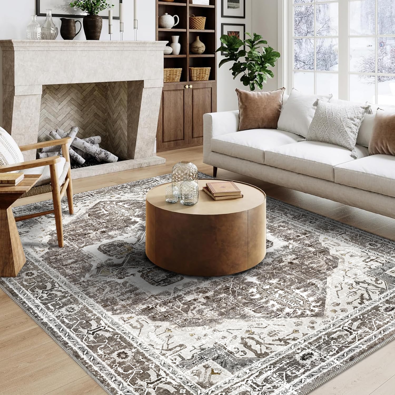 5x7 Area Rugs - Machine Washable Area Rugs 5x7 for Living Room, Soft Washable Rugs 5x7, Non-Slip Washable Area Rug, Stain Resistant Boho Low Pile Thin washable rug 5x7