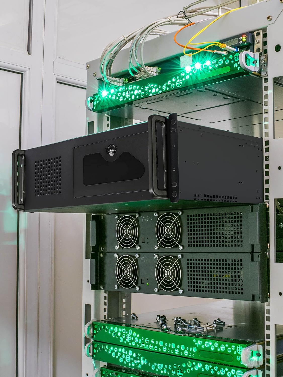 Rosewill 4U Server Chassis 11 Bay Server Case 8X 3.5 + 3X 5.25 HDD, E-ATX, Rackmount Server Case, Include Front 5X 120mm Fans Rear 2X 80mm Fans Metal Rack Mount Computer Case 25 Deep, RSV-L4000U