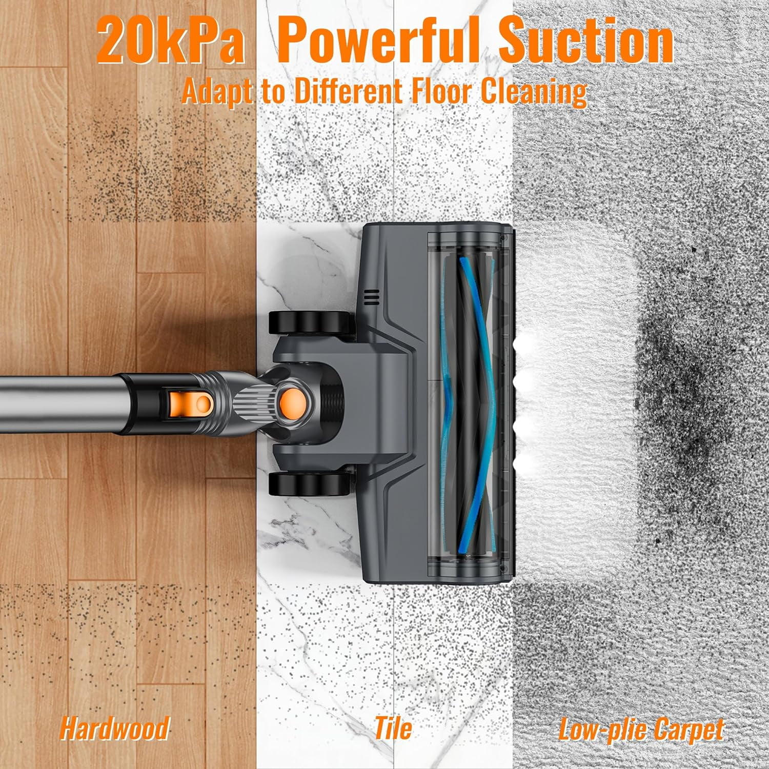Cordless Vacuum Cleaner, 20Kpa Powerful Suction Lightweight Stick Vac for Home, Up to 45mins Runtime, Strong Brushless Motor Quiet Handheld Vacuum Cordless for Home Hard Floor Carpet Pet Hair