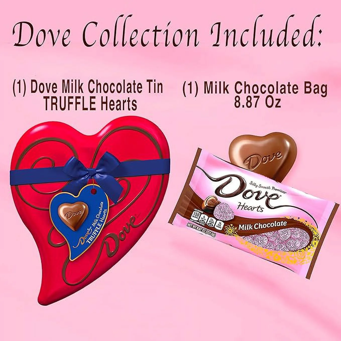 CANDYMAN Valentine Day Bundle with (1) DOVE Milk Chocolate Candy Heart Tin and (1) Milk Chocolate DOVE Bag