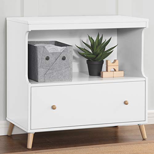 Delta Children Essex Convertible Changing Table with Drawer, Bianca White/Natural