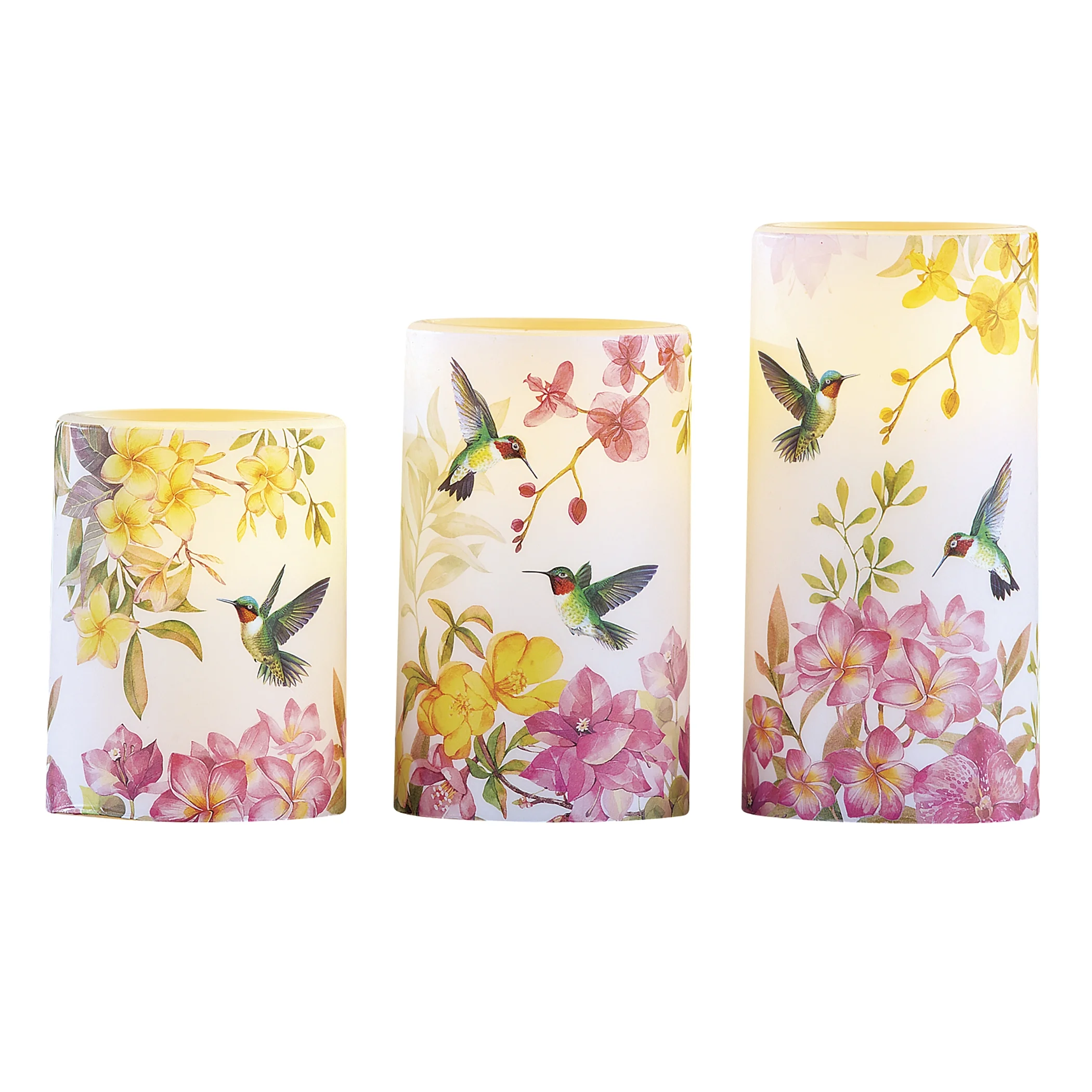 Collections Etc Blooming Hummingbird Floral Candles - Set of 3