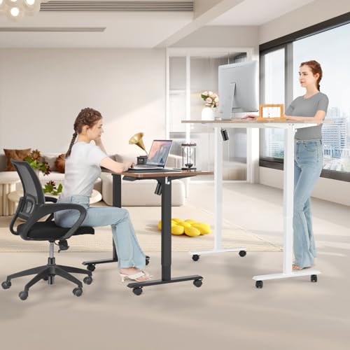 Electric Standing Adjustable Height Desk 55'' x 24''Sit Stand Desk with Charging Station, 2 USB Ports, 3 Power Outlets, 4 Caster, 27''-46'' Lifting Range Stand up Desk(Oak)