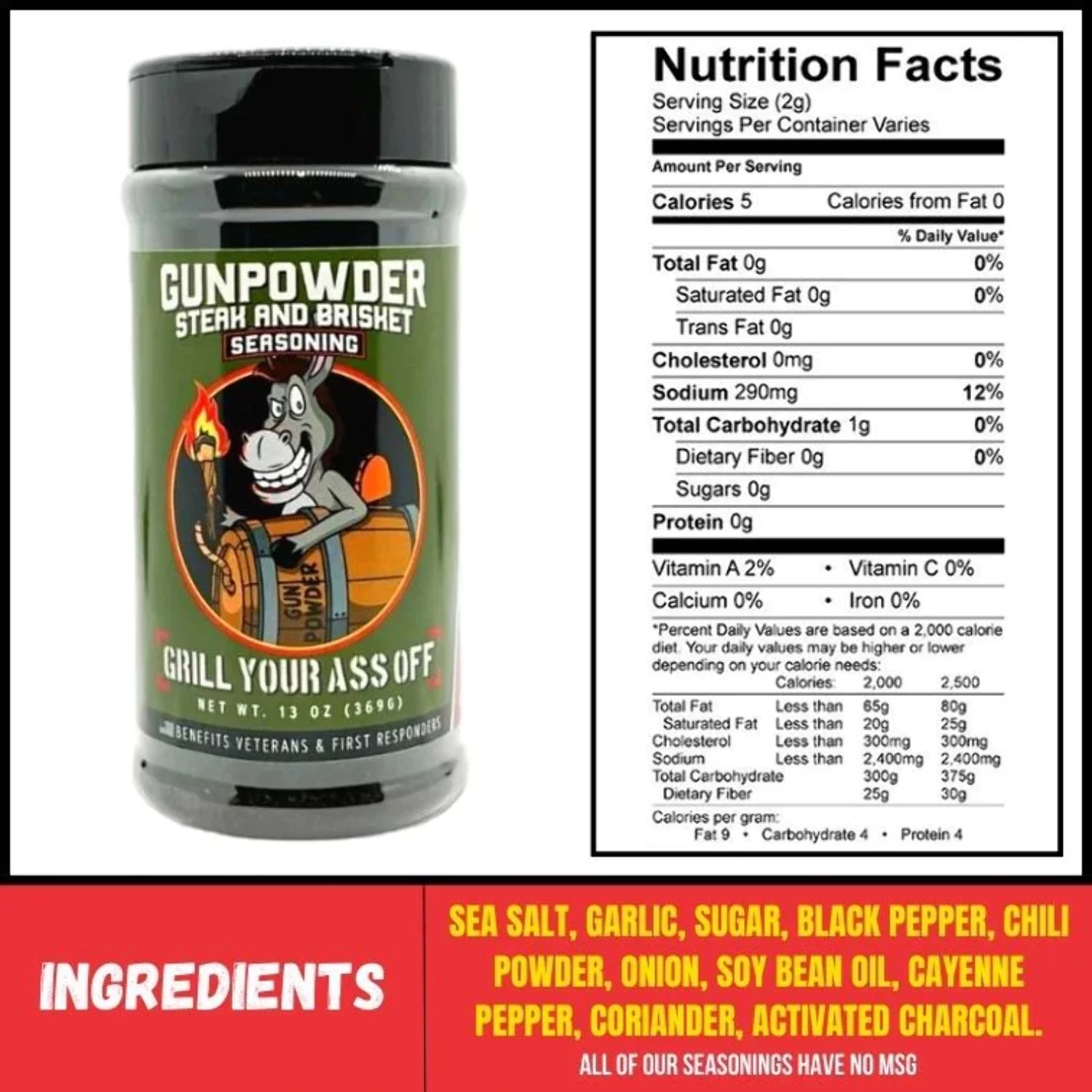 Grill Your Ass Off Gunpowder Steak & Brisket Seasoning 3Lb Bag - MSG & Gluten Free Premium Gourmet BBQ & Grill Rub, Made in Texas