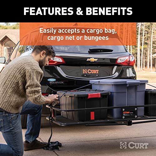 CURT 18153 60 x 24-Inch Basket Hitch Cargo Carrier, 500 lbs Capacity, Black Steel, 2-In Folding Shank
