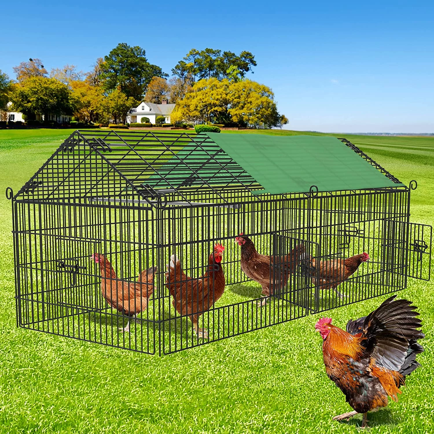 Dextrus 71-inch Metal Chicken Coop, Large Chicken Run Rabbit Pet Playpen with Waterproof Cover for Yard Backyard Farm