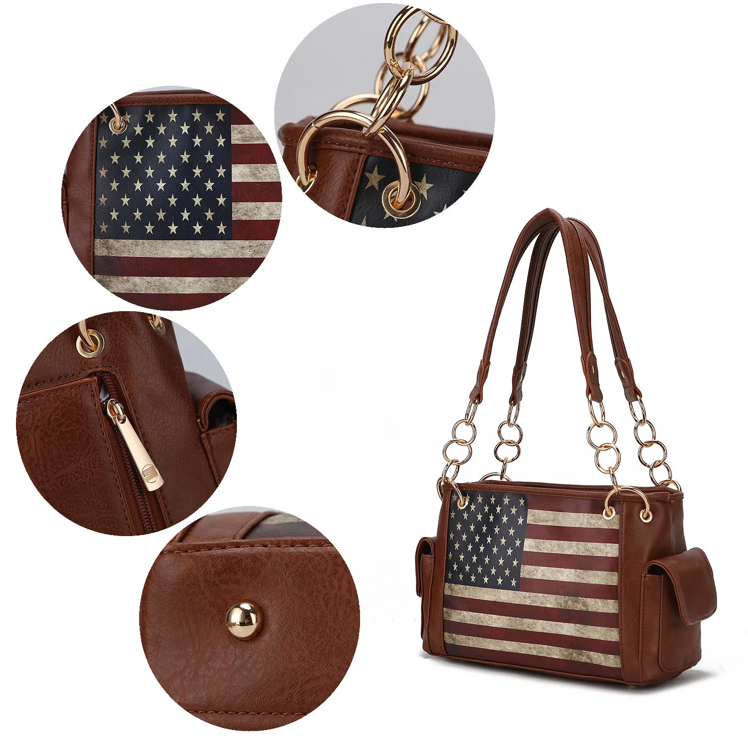 MKF Collection Alaina Vegan Leather Womens Flag Shoulder Handbag by Mia K