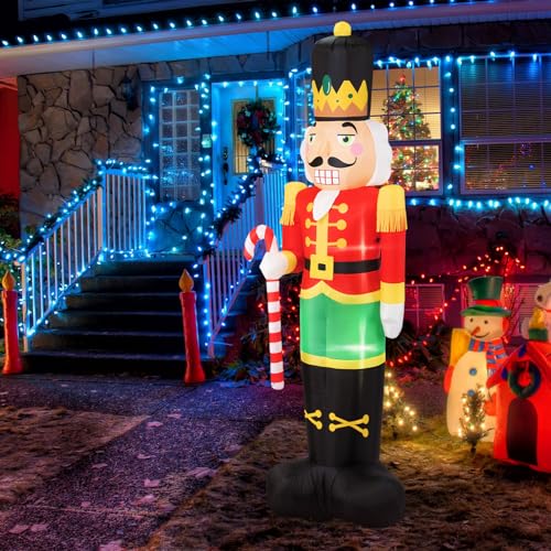 B&D 8FT Christmas Inflatables Nutcracker Soldier Outdoor Decorations, Christmas Blow Up Nutcracker Decorations with Candy Cane Built-in LEDs Inflatable Xmas for Holiday Party Outdoor Lawn Garden Decor