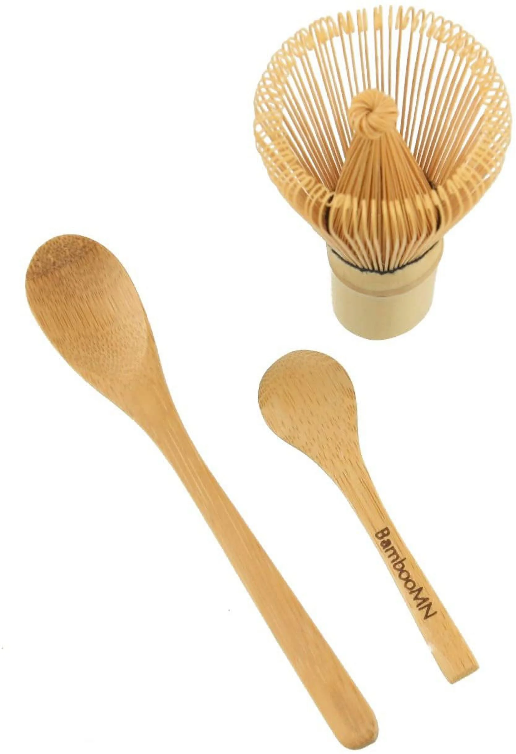 2x BambooMN Brand - Chasen (Green Tea Whisk) + Small Scoop for preparing Matcha + Tea Spoon