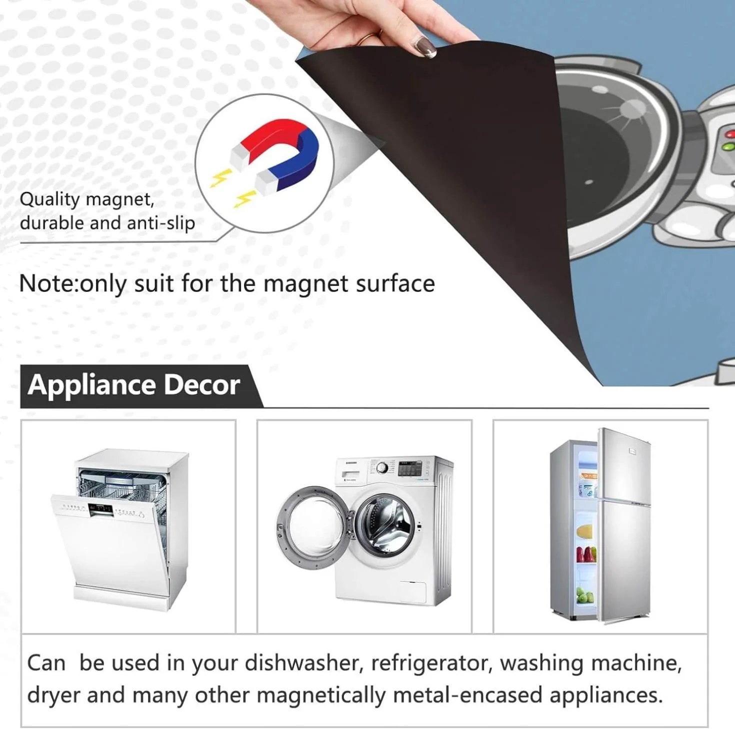Hyjoy Astronaut Dishwasher Magnet Cover,Reusable Fridge Panel Decal with Magnetic Stickers for Kitchen Appliance Home Decor, 23 x 26 Inch