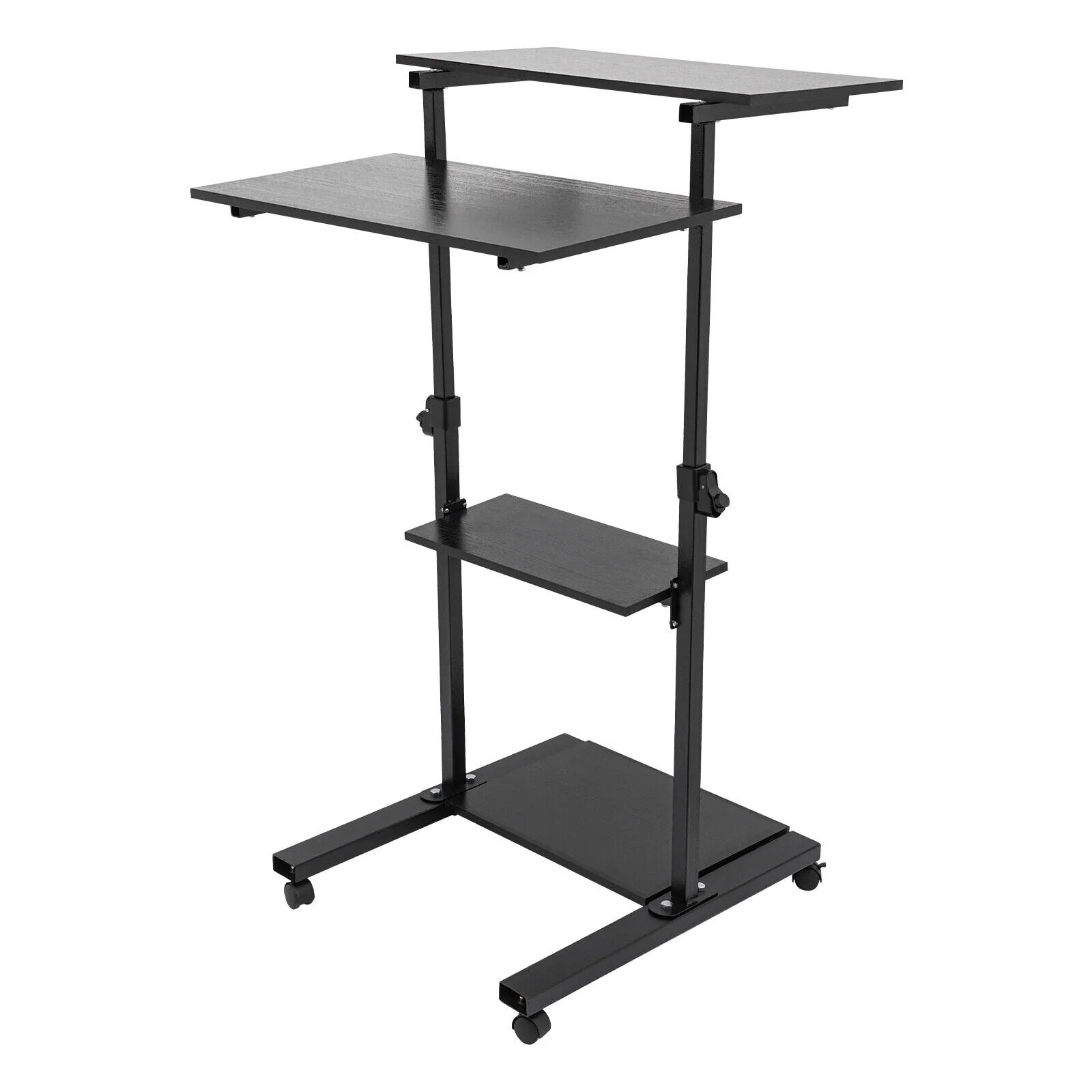 Modern Mobile Standing Desk Freestanding Adjustable Stand Up Computer Work Station Locking Wheel Black