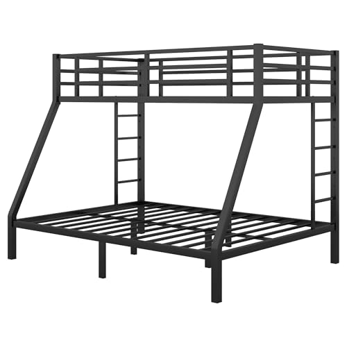 Heavy Duty Bunk Bed Frame with Ladder, Twin XL Over Twin XL Bunk Beds with Safety Guardrails, Adults Bunk Beds with Noise-Reducing Rubber Stoppers, Easy Assemble, Black