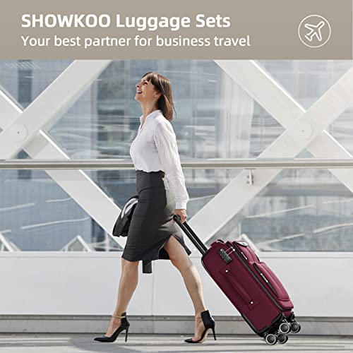 SHOWKOO Luggage Sets 3 Piece Softside Expandable Lightweight Durable Suitcase Sets Double Spinner Wheels TSA Lock Armygreen (20in/24in/28in)