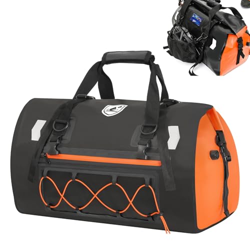 YEEGO DIRECT Motorcycle Dry Bag, 50L Waterproof Duffle Bag, Luggage Tail Saddle Travel Rear Rack Trunk Bags with Hidden Helmet Pocket, Shoulder Straps for E-Bike Boat Commuting Outings (Black)