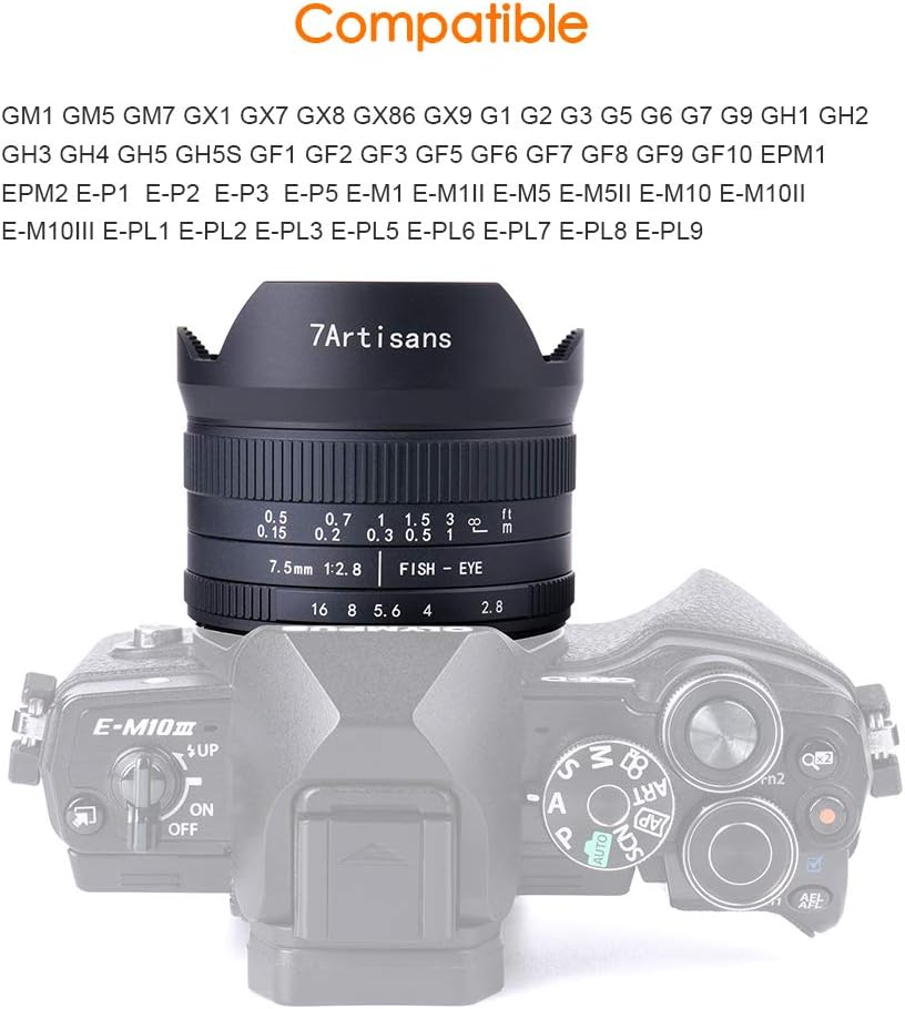 7artisans 7.5mm F2.8 II V2.0 Fisheye Lens with 190° Angle of View, Compatible with Olympus and Panasonic MFT M4/3 Mount Cameras