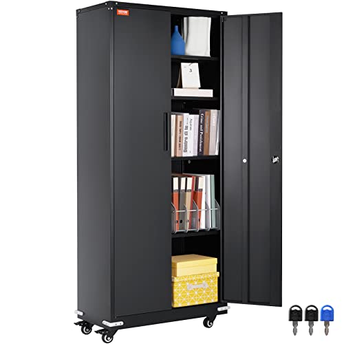 VEVOR Metal Storage Cabinet, 71'' Black, 4 Adjustable Shelves, 2 Magnetic Doors, 200 lbs Capacity per Shelf, 1000 lbs Total, Locking System with 3 Keys, Office, Home, Garage