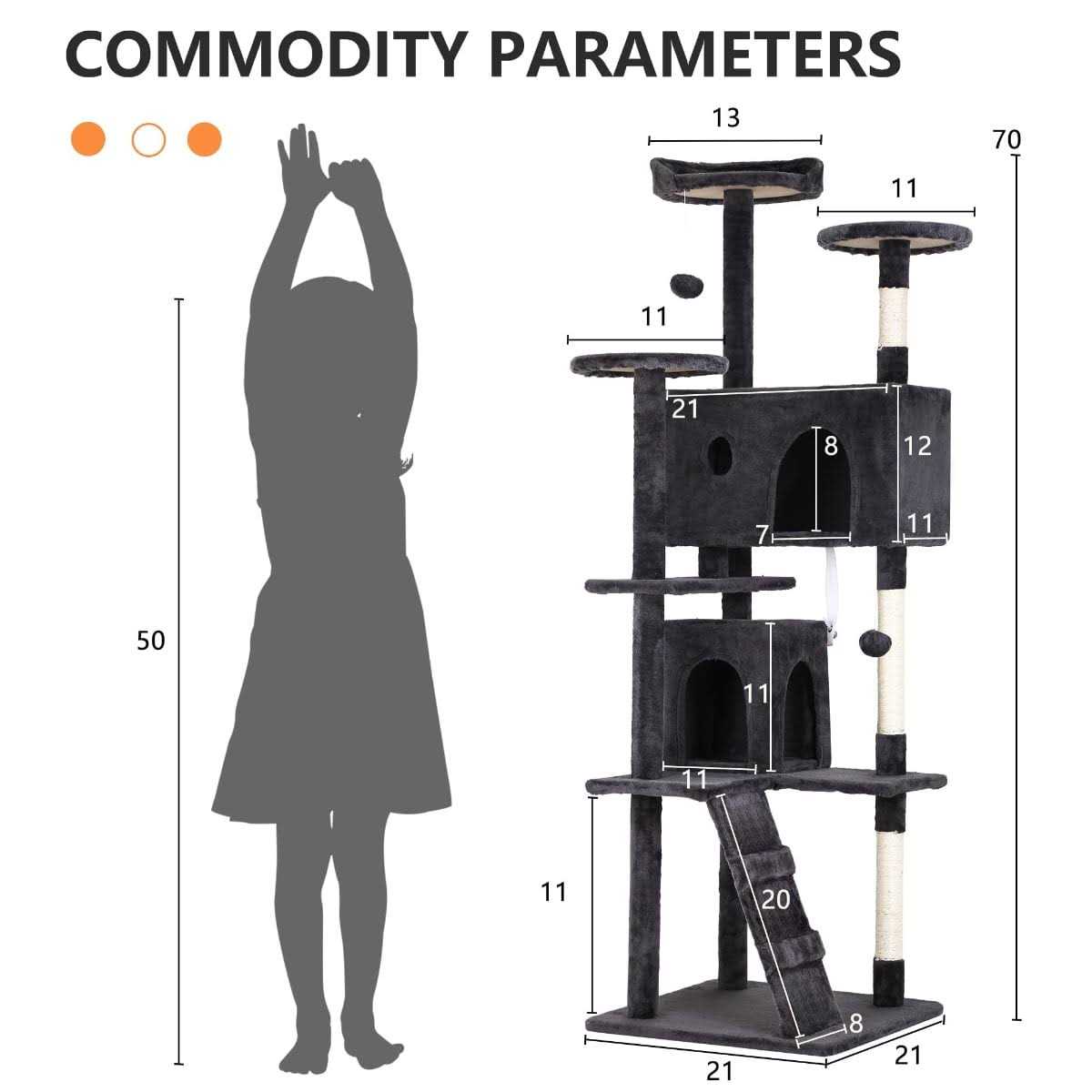 Niamvelo 70-in Cat Tree Tower Furniture Cat Condo with Scratching Post for Indoor Cats - Pet Supplies online store