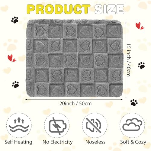 3 Pack Self Warming Cat Bed Mat Self Heating Pet Pad 15 x 20 Inch Soft Fluffy Heart Winter Thermal Pet Pad Non Slip Washable Kennel Crate Bed Mat for Indoor Outdoor Cat Dog Puppy(Gray)