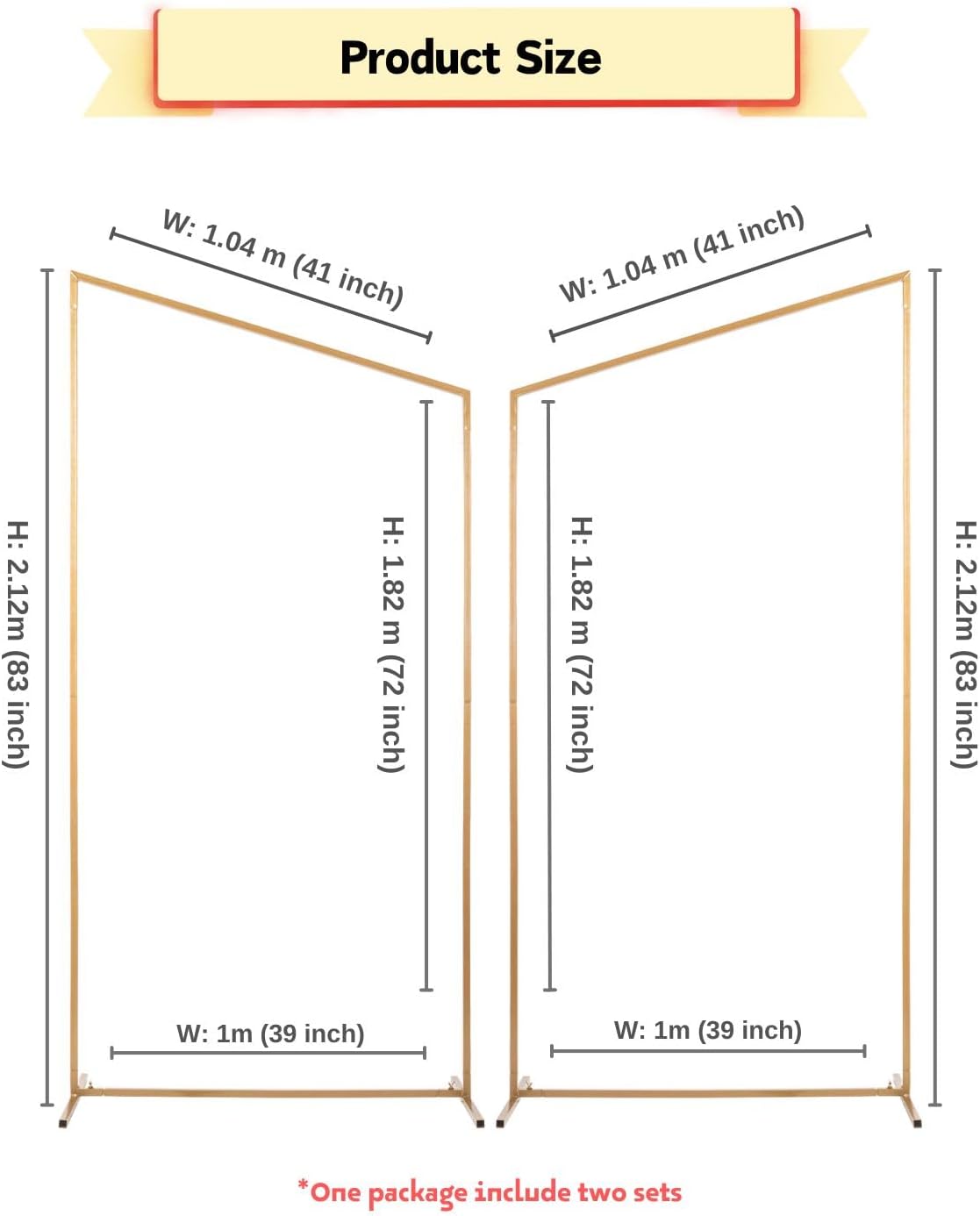 Metal Arch Backdrop Stand, Set of 2 (7 FT), Square Arched Frame, Balloon Arch for Wedding Birthday Party Graduation Ceremony Decoration, Suitable for Indoor & Outdoor, Gold Color