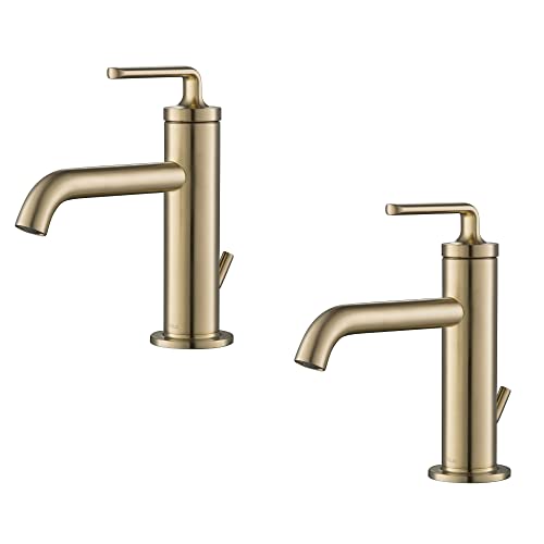 KRAUS Ramus Single Handle Vessel Sink Bathroom Faucet with Pop-Up Drain in Brushed Gold, KVF-1220BG