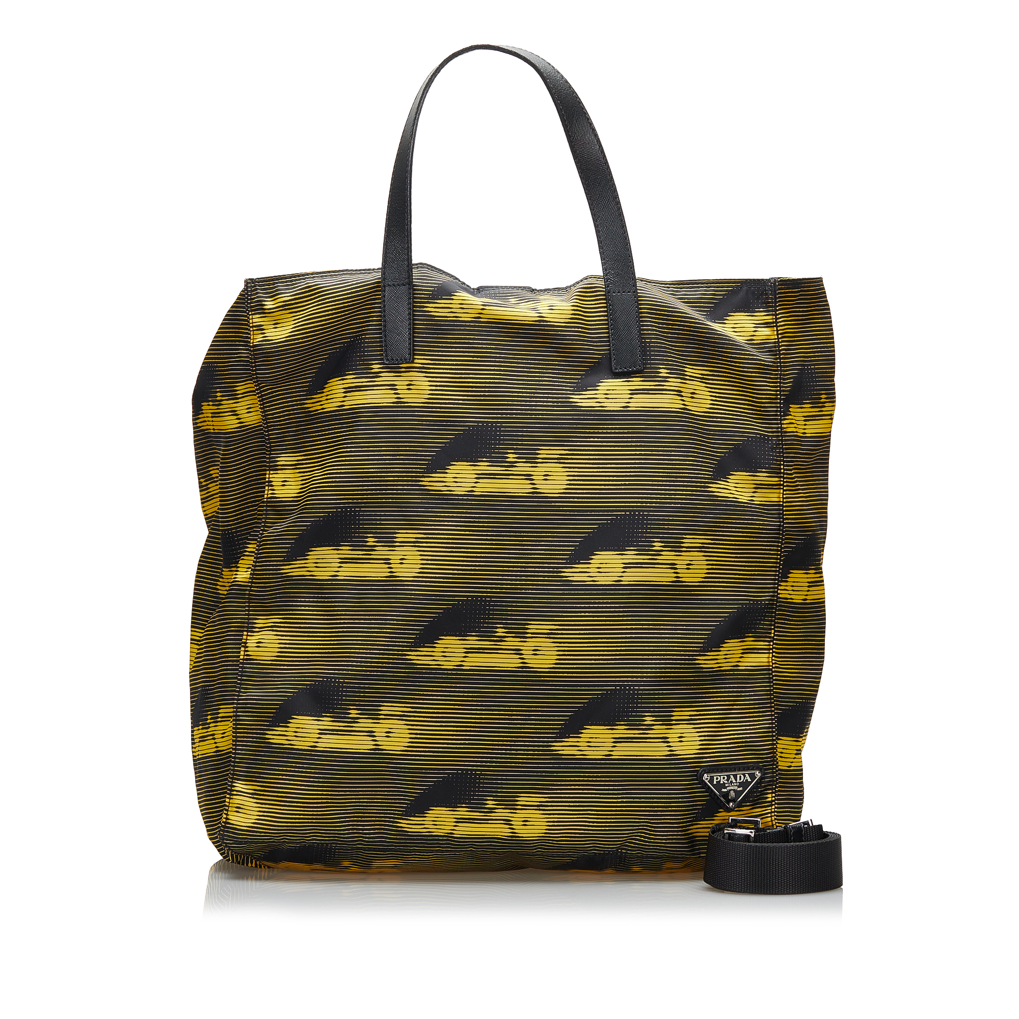 Pre-Owned Authenticated Prada Tessuto Stampato Nylon Fabric Yellow Satchel Unisex (Good)