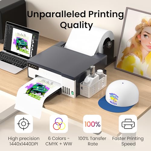 DTF Printer A4 High-Speed Transfer Machine with White Ink Mixing System and Roll Feeder for DIY T-Shirts(DTF Printer+Oven+6 * 250ml Ink+Roll Films+ DTF Powder)