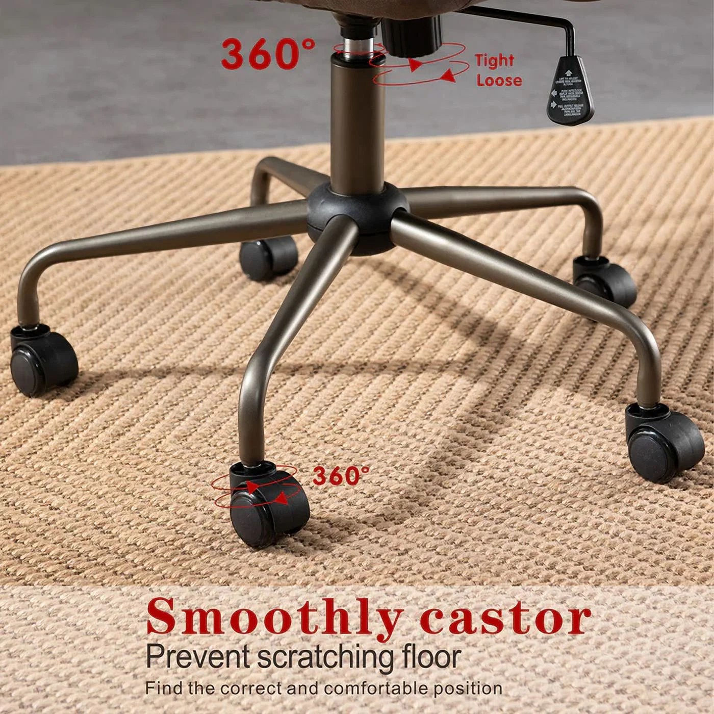 HOOOWOOO Home Office Desk Chair with Wheels Suede Fabric Cross Legged Simple Wide Seat Chair,Modern Ergonomic Comfortable Adjustable Computer Chairs-Brown