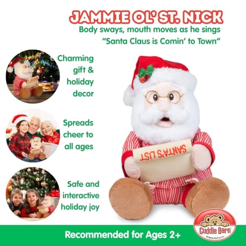 Cuddle Barn - Jammie Ol' St. Nick | Animated Christmas Singing Dancing Santa Claus Naughty or Nice List Plush Toy Sings Santa Claus is Comin' to Town, 12 inches