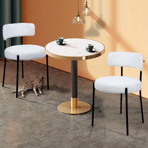 CLATINA White Boucle Dining Room Chairs, Dining Chairs Set of 1, Mid-Century Modern Kitchen Chair Curved Backrest Round Upholstered Sherpa Dining Chair with Metal Legs