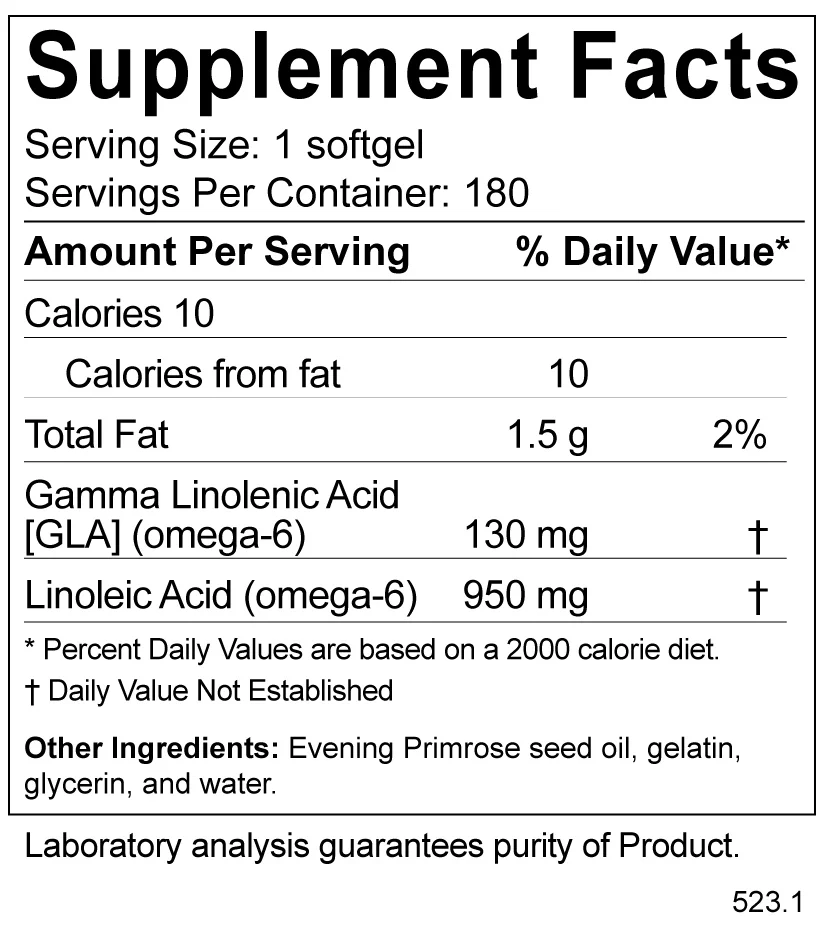 BodyBio/E-Lyte Evening Primrose Oil 1300 mg 180 caps
